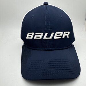 Bauer Hat Cap Fitted Blue White Mesh Trucker Embroidered Mens Hockey New Era Med